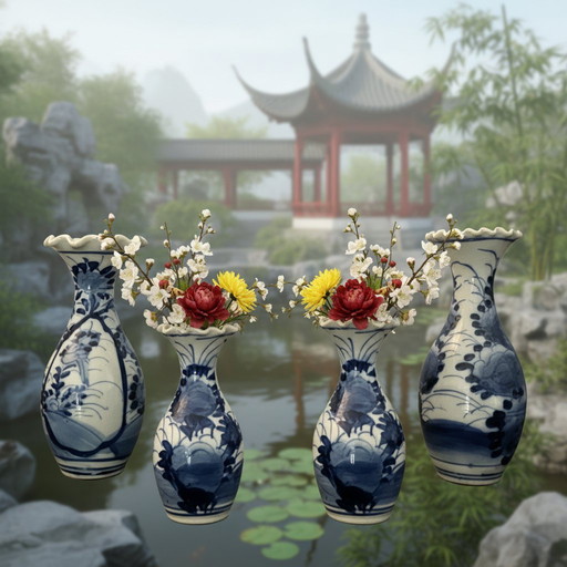 Japans blauw wit vaasje in imara stijl 12 centimeter 