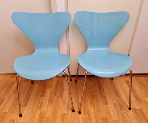 Vintage Fritz Hansen Series 7 Stoelen Jaren 70 / 80 Light Blue Ash – Kuipstoelen, Metal, Wood (photo 7 of 14)