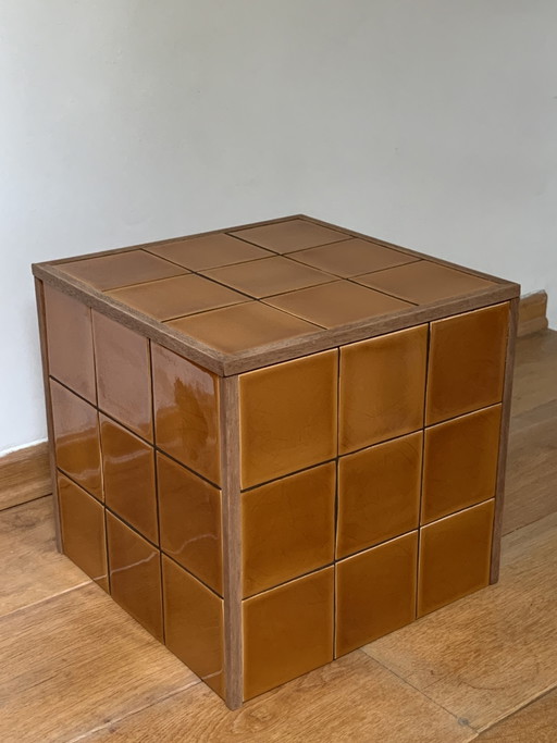 Unique tile table with wooden frame