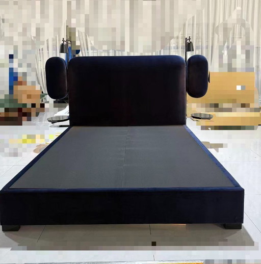 Tweepersoonsbed van marineblauw fluweel, 180 x 200 cm