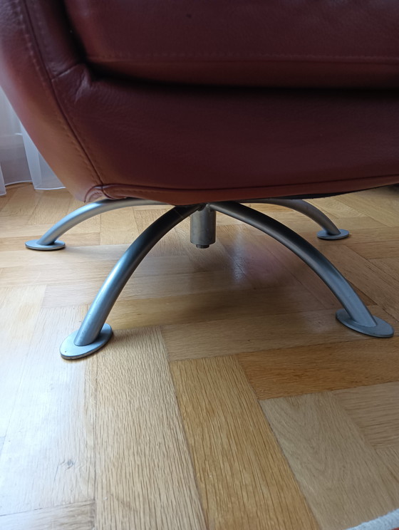 Image 1 of 2 leather armchairs for sale, 360° swivel, beautiful metal base