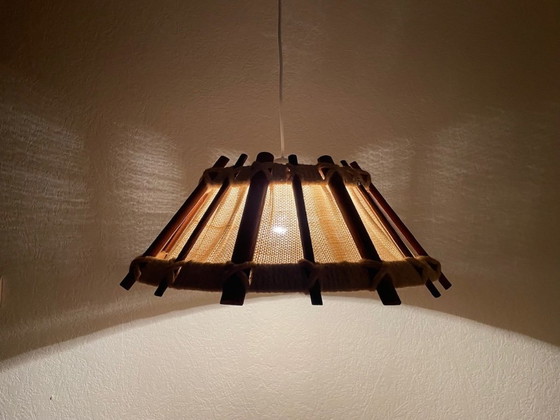 Image 1 of Suspension en bois et jute, style scandinave vintage, années 1960