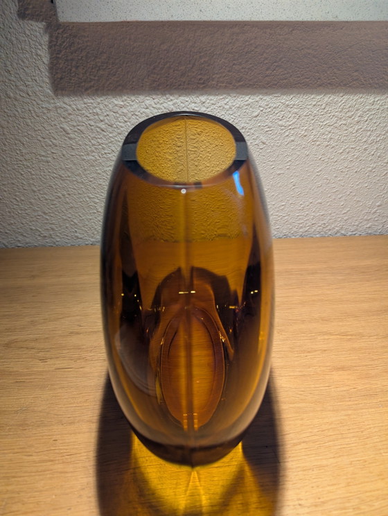 Image 1 of Amber art vase. Characteristic Sommerso technique.