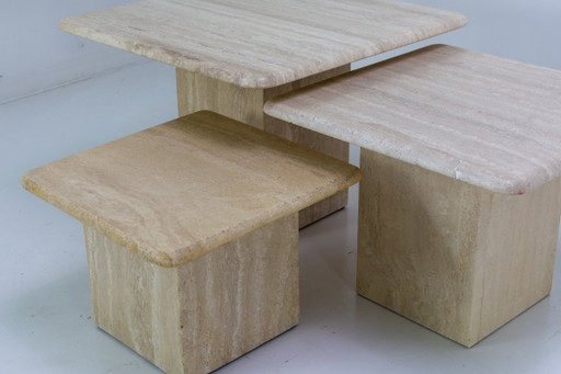 Set of 3 vintage travertine nesting coffee tables – salontafels, Stone (photo 2 of 7)