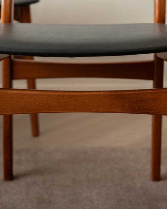 Image 1 of Vintage Danish Dining Chairs, Teak Backrest and Beech Frame, Newly Upholstered Black Skai Seats, 1960s