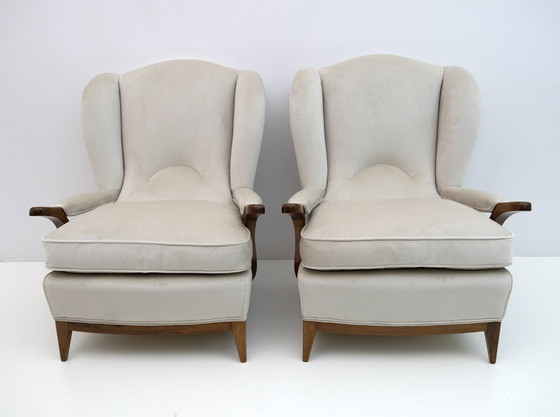 Image 1 of Attributed of Paolo Buffa Mid-Century Modern Italian Velvet Armchairs, 1950s