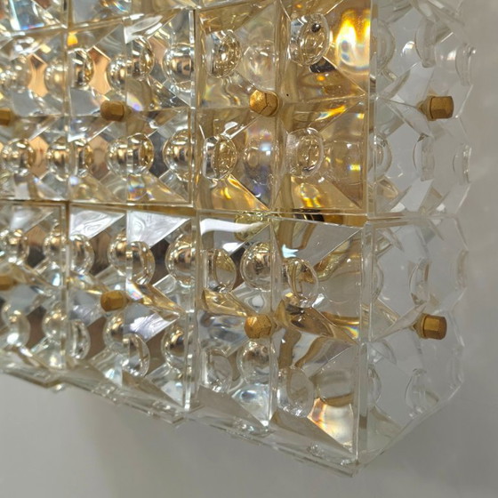 Image 1 of Kinkeldey XL Deckenleuchte aus den 70er Jahren, 60x60 mm geschliffenes Kristallglas, vergoldet
