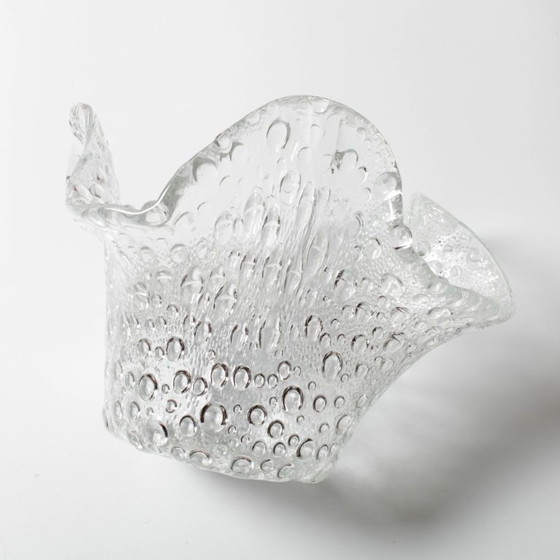 Image 1 of Mid-century Rare Clear Vintage Fazzoletto Glass Vase / Murano / Italy / 1970s