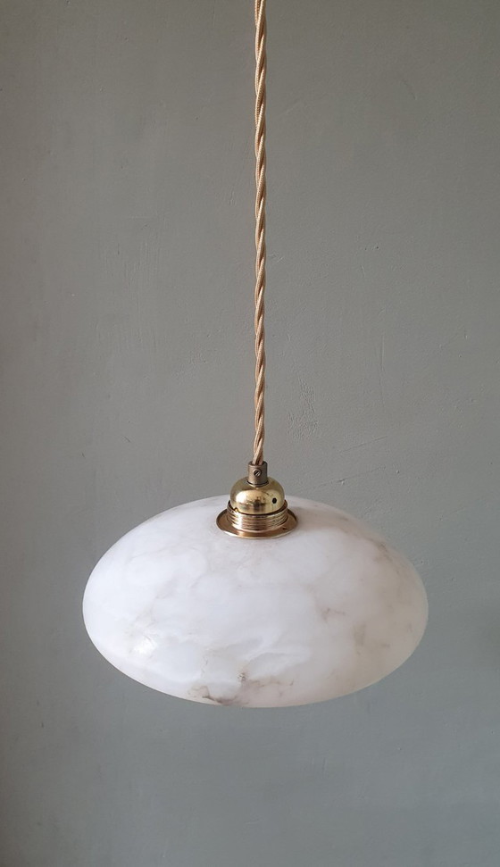 Lampada a sospensione vintage in alabastro - Art Déco - Metà secolo – Lampade a sospensione, Stone, Metal (photo 21 of 23)