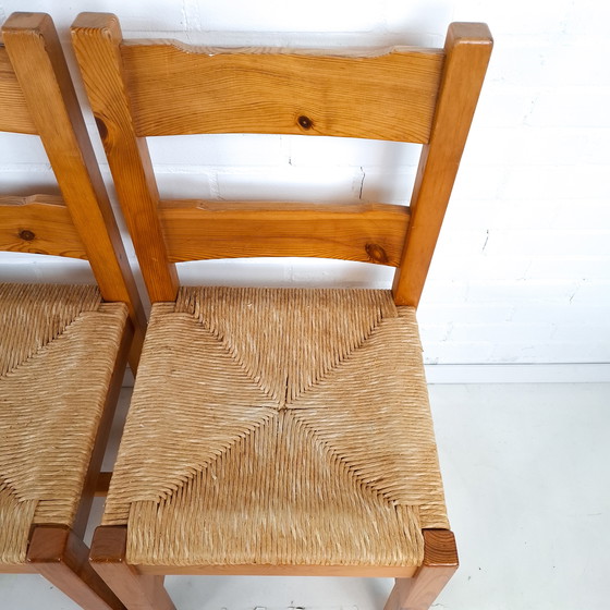 Image 1 of 4x vintage stoel Deens design grenen hout/papercord jaren 70