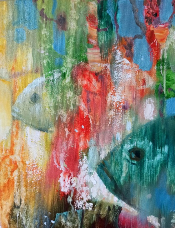 Original Oil Painting Abstract Underwater World Fishes – Paintings & Drawings, Canvas (photo 5 of 11)
