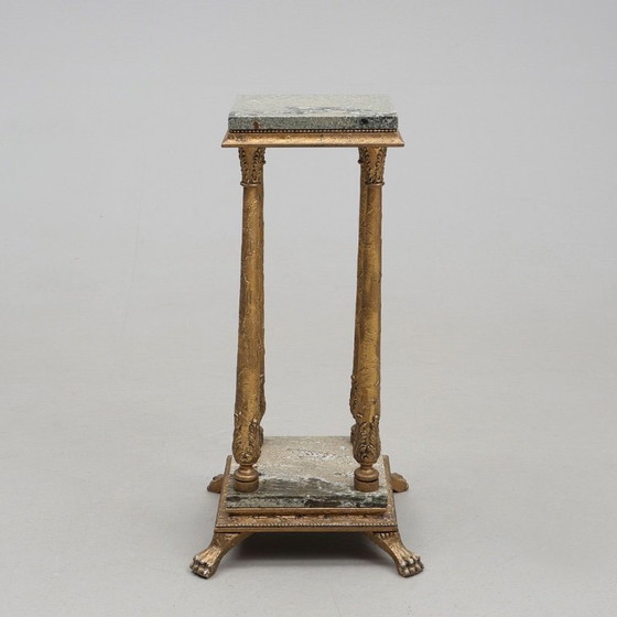 Image 1 of Decorative Pedestal with Marble Top and Lion Paw Feet  For sale: an elegant decorative pedestal with a marble top and beautifull