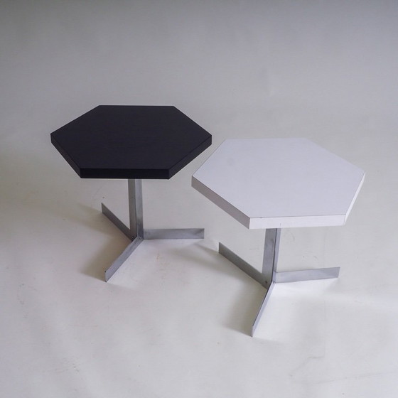 Image 1 of Set of 2 Octagonal Black & White Side Tables