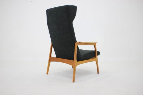 Image 1 of 1960s Mid-Century Czechoslovakian Oak Wingback Armchair in Black Bouclé