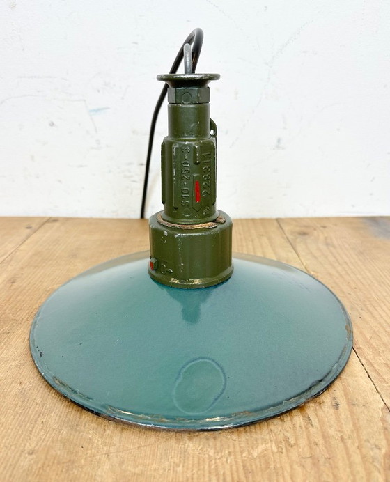 Image 1 of Industrial Petrol Enamel Military Pendant Lamp with Cast Aluminium Top, 1960s