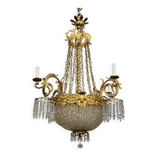 Large 155 cm crystal chandelier in Rococo style with 8 light arms. – kroonluchters, Bronze