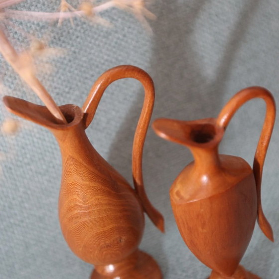 Image 1 of ❤️ Set of swan neck vases made of wood, handmade in the GDR, Midcentury