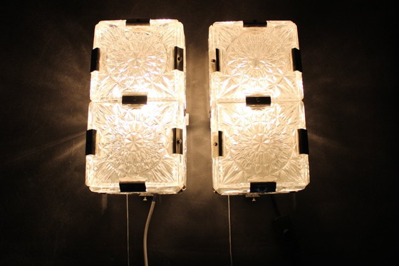 Image 1 of Coppia di applique in vetro ceco della metà del secolo di Kamenický Šenov