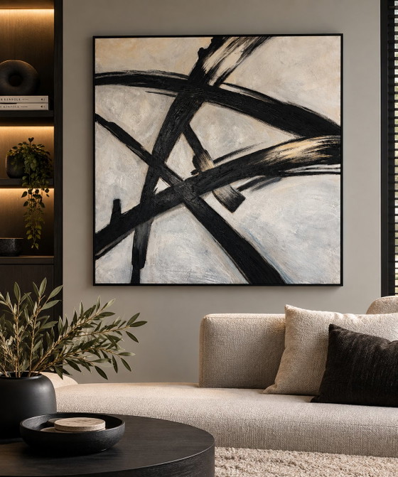 Kunstkartel Hand-Painted Abstract Painting 100 X 100 Cm | Black Off White Cream – Paintings & Drawings, Canvas (photo 2 of 6)