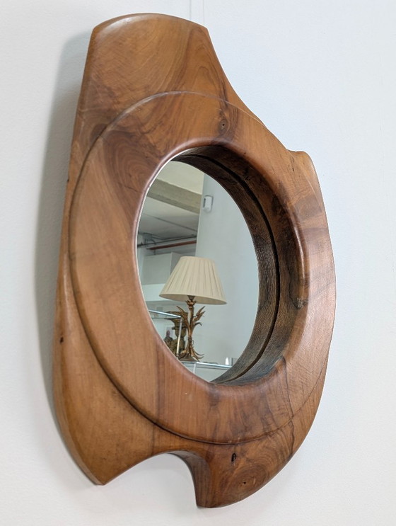 Image 1 of Biomorphic Wall Mirror in Solid Walnut, Organic Design, France, 1960s