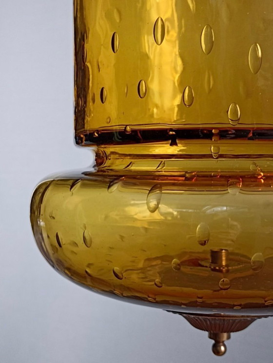 Image 1 of Gran farol "Bulicante" de cristal de Murano soplado de finales de los años 50 con marco de latón.