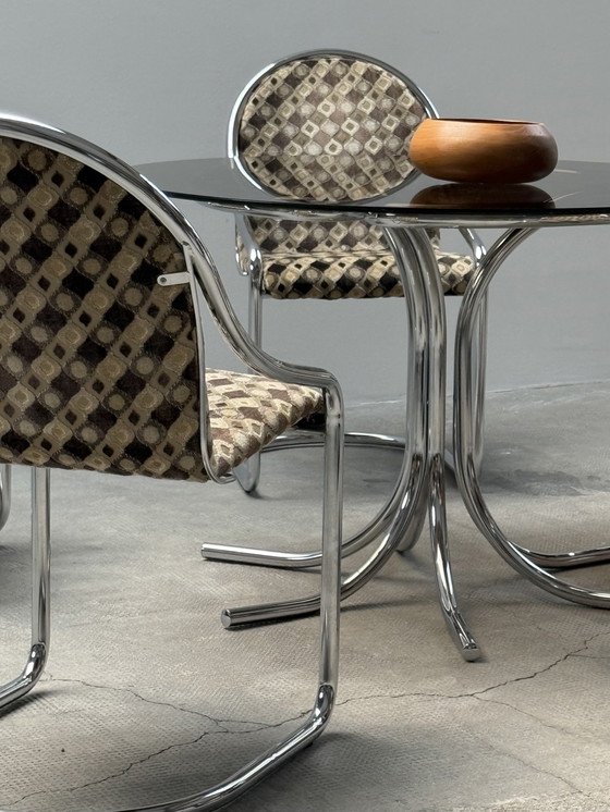 Image 1 of SET OF 5 CHROMED STEELTUBE CANTILEVER CHAIRS IN THE STYLE OF GASTONE RINALDI, ITALY 1970s