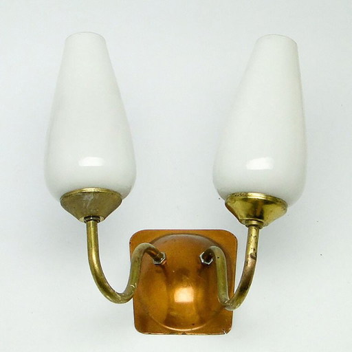 Vintage 2-Armed Wall Lamp in Brass, 1970s – wandlampen, Glass, Metal (photo 2 of 9)