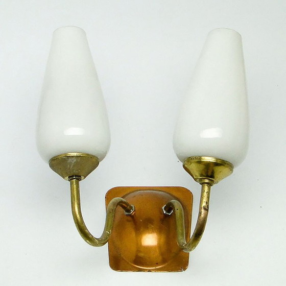 Vintage 2-Armed Wall Lamp in Brass, 1970s – Wall lights, Glass, Metal (photo 2 of 9)