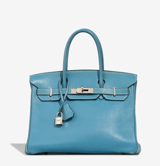 Borsa HERMES Birkin 30 in cuoio blu - 103225