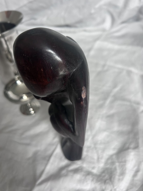 Image 1 of Houten beeld koppel seventies 70 de denker abstract