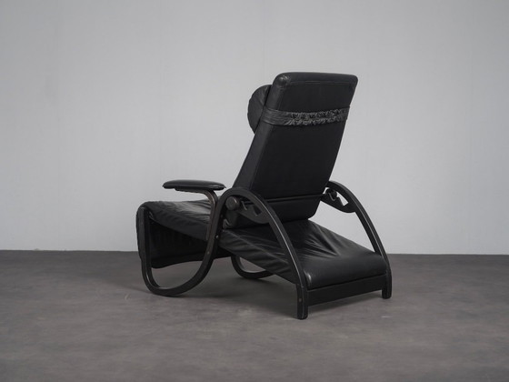 Fauteuil Sinus Lounge d'Ingmar Relling pour Westnofa, Norvège, années 1970 – Wood, Leather, Vintage (photo 3 of 9)