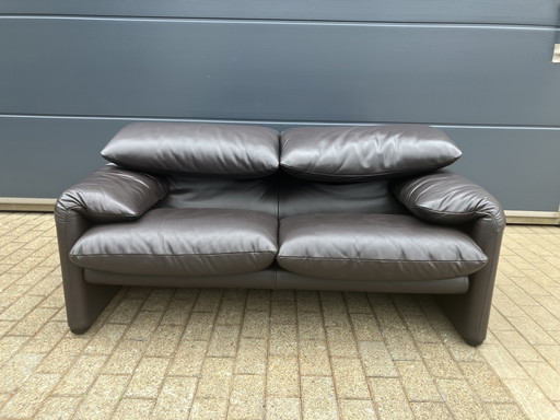 Cassina Maralunga 2Zit Donkerbruin (Fondant) Originele Pelle Leder, In Nieuwstaat! Laatste Recente Model Incl. Rugkussentje