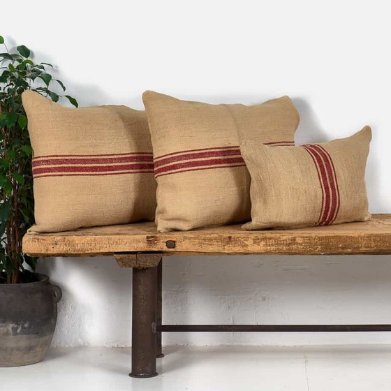 Cojín de lino natural con rayas rojas - Dimensiones: 50x70-3, Cojines, Rojo, Rustic (foto 2 de 6)