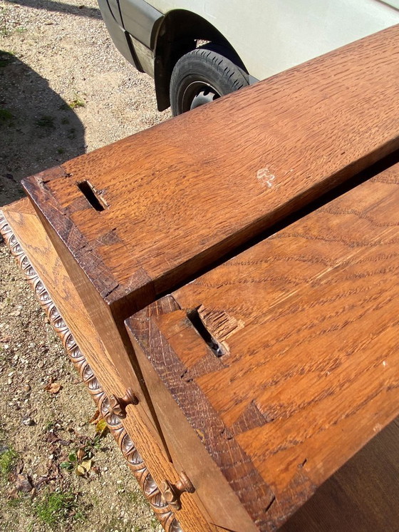 Image 1 of Schreibtisch mit 2 Schubladen im Stil Louis XIII aus Eiche mit gedrehten Beinen 130x65cm