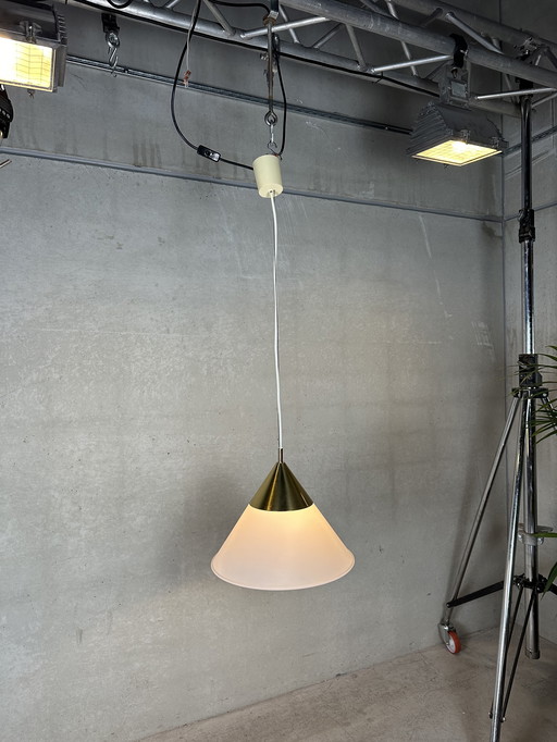 Vintage Glashütte Limburg Pendant Lamp - Opaline And Brass