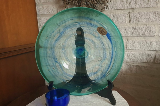 Image 1 of Rolf Wiemers Glass art Germany unique mouth-blown bowl blue-green.