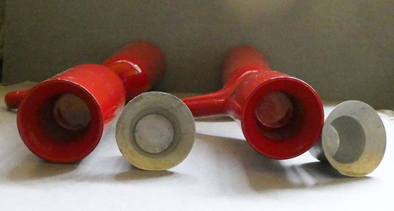 Image 1 of double candle holder, stainless steel, red lacquered, menu, denmark, design mikaela dörfel