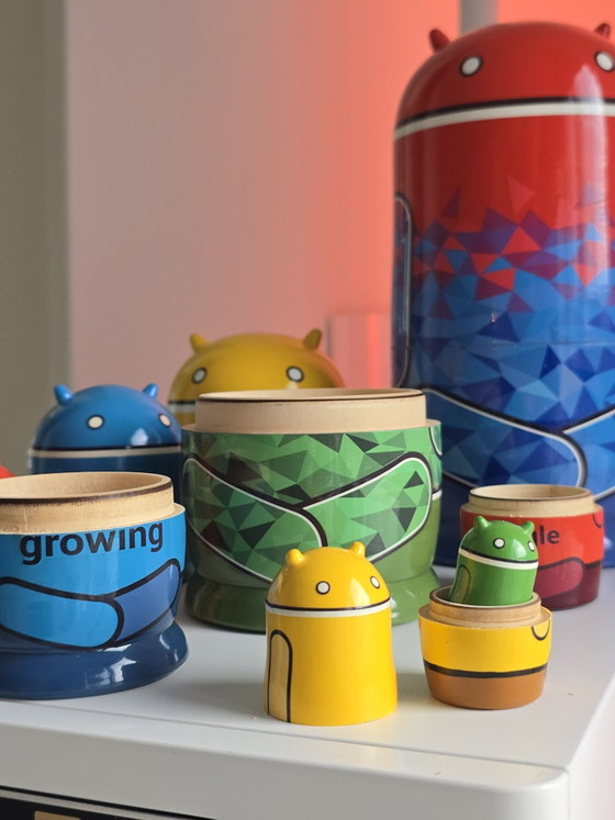 Set di Matrioske in Legno Google Android Ufficiale Estremamente Raro 6 pezzi, Oggetti decorativi, Multicolore (foto 12 di 14)