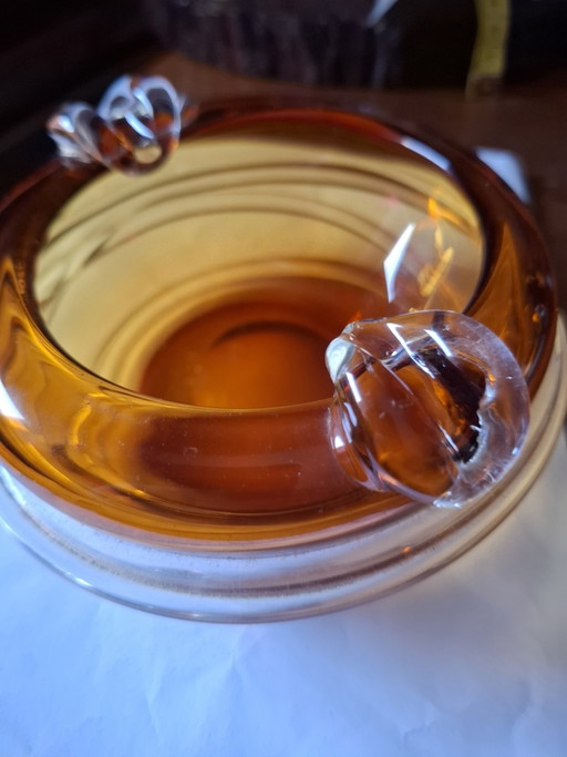 Mid-Century Modern Bohemian Amber "Sommerso" Art Glass Catchall — Flawless Condition – decoratieve objecten, Murano Glass