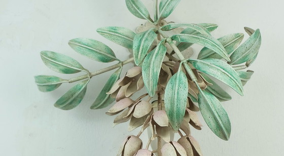 Image 1 of vintage florentine wisteria WALL LAMP metal floral hollywood regency style italy 1970s 80s