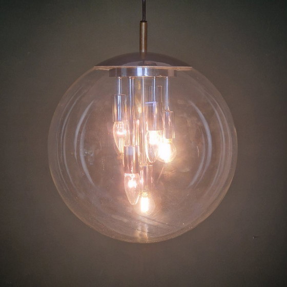 Image 1 of Vintage Space Age hanglamp, glas en verchroomd metaal, toegeschreven aan Doria Leuchten (jaren 60)