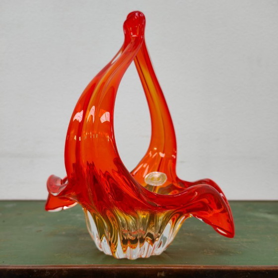 Image 1 of Cestino vintage in vetro arancione in stile Murano. Vetro