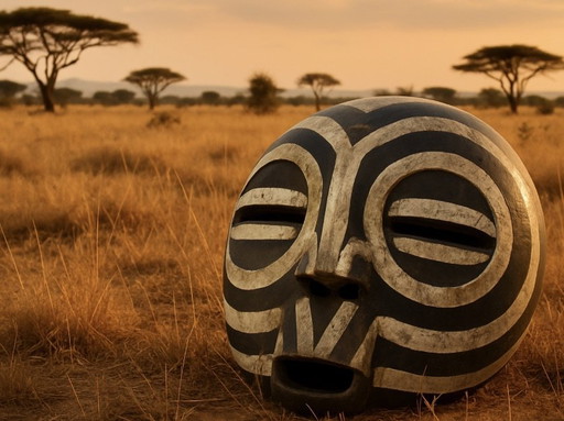 Tribal mask Africa Ghana black and white