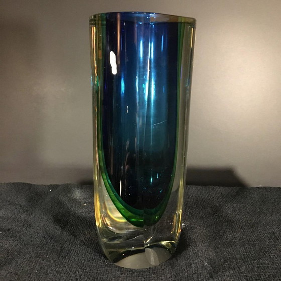 Blaue und grüne Sommerso Murano Glasvase von Flavio Poli für Murano, 1960er Jahre – Arte, Vasen, Crystal (photo 8 of 13)