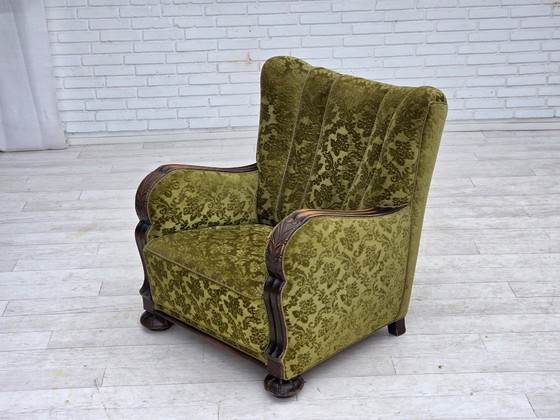 Image 1 of Fauteuil relax danois des années 1950, revêtement en velours, bois de chêne.