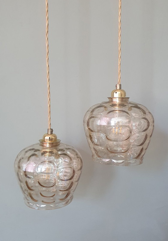 Image 1 of Ensemble de suspensions en verre vintage - Années 60-70 - Style Hollywood Regency