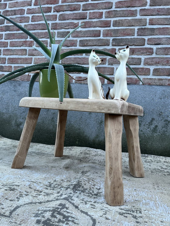 Image 1 of Vintage brutalist bijzettafel/plantentafel in blank eikenhout 