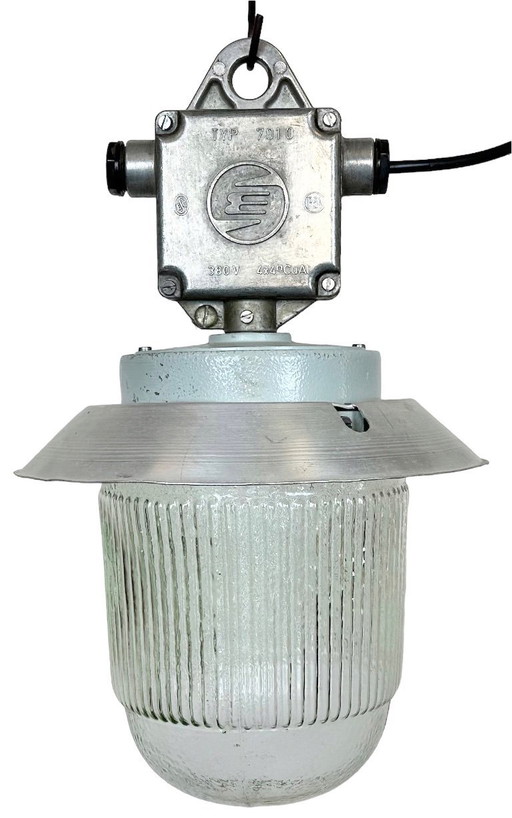 Industrial Aluminium Light with Glass Cover from Elektrosvit, 1970s