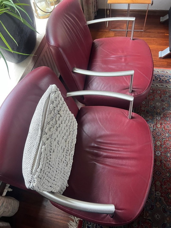 2 Fauteuils, Giulio Marelli, Cuir, Métal, Rouge (photo 2 sur 5)