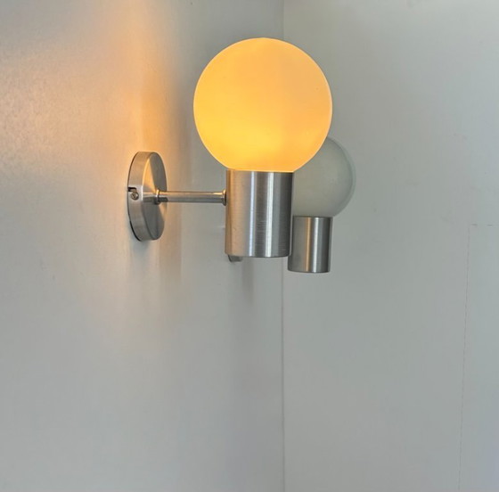 Image 1 of Coppia di applique vintage, alluminio e opalino, Francia, 1980